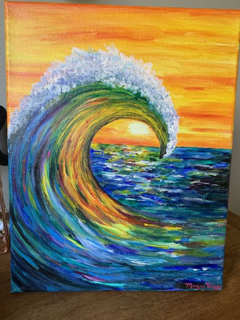 Wave Art Painting, Beach Art Painting, Texture Painting On Canvas, Small Canvas Paintings, Wave Painting, Wave Art, Canvas Painting Designs, Simple Acrylic Paintings, Nature Art Painting