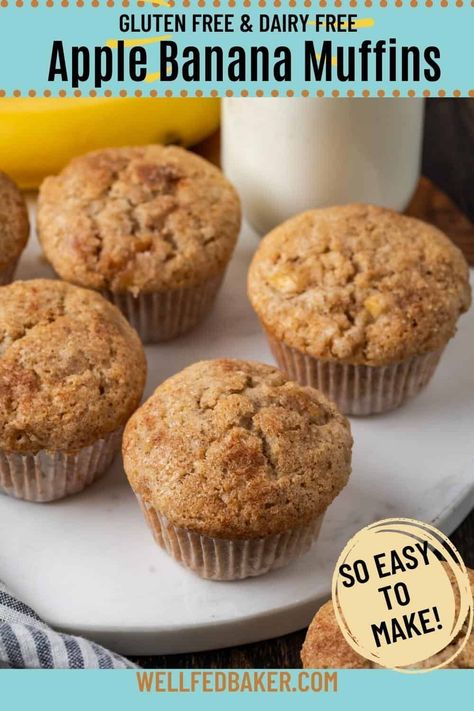 These apple banana muffins are a delightful treat that's perfect for sharing with your family. They're a blend of sweet, ripe bananas and fresh diced apples, which add a wonderful texture. Gf Banana Muffins, Apple Banana Muffins, Df Recipes, Breakfast Goodies, Diced Apples, Fall Cooking, Gluten Free Muffins, Gluten Free Dairy Free Recipes, Ripe Bananas