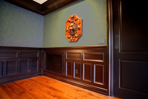 Walnut Wainscoting and trim Bedroom Wainscoting, Craftsman Wainscoting, Wainscoting Staircase, Wainscoting Living Room, Wainscoting Height, Wainscoting Nursery, Picture Frame Wainscoting, Wainscoting Hallway, Black Wainscoting