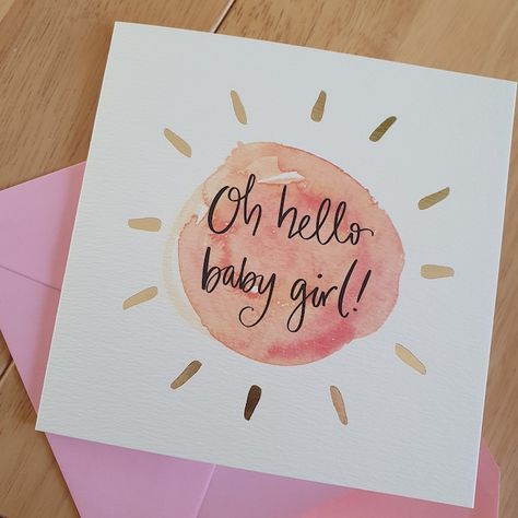 Luxury New Baby Girl Card With Pink and Gold Foil, by Sunshine for Breakfast. - Etsy UK New Baby Cards Handmade Watercolor, Watercolour Baby Card, Watercolor Baby Shower Card, Baby Girl Watercolor, Homemade Watercolors, Baby Girl Card, Baby Cards Handmade, Water Paint, Watercolor Baby Shower