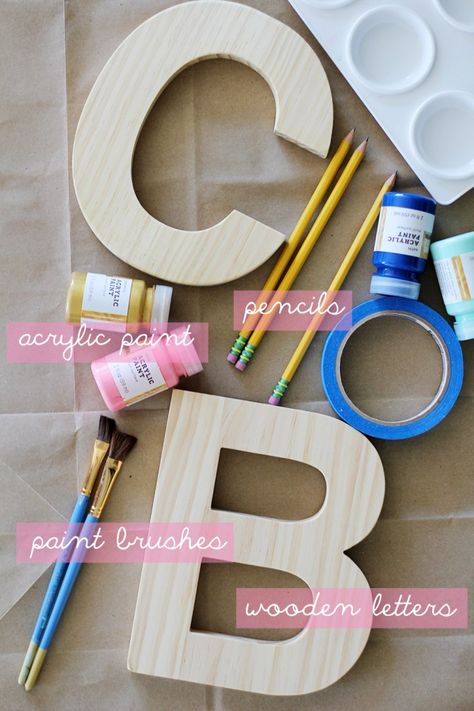 How To Decorate Wooden Letters Initials, Decorate Letter Ideas, Initial Painting Letters, Painting Wood Letters, Painting Wood Letters Ideas, Painted Name Letters, Painted Wood Letters Ideas, Painted Initial Letters, Diy Wood Letters Paint Ideas