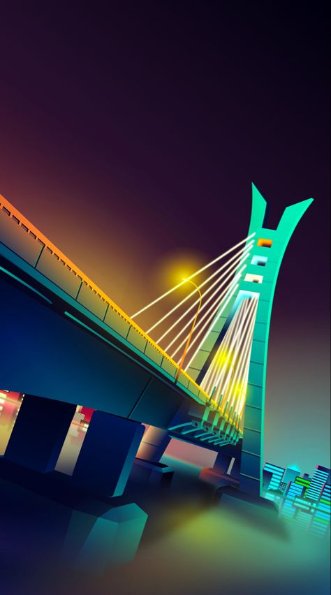 Lagos Wallpaper, Lagos Illustration, Lagos Bridge, Ikoyi Bridge, Nigeria Background, Cool Background Designs, Bridge Illustration, Nigerian Independence, Event Poster Design Inspiration