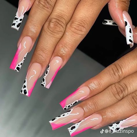 Pink Cow Print Nails, Country Acrylic Nails, Cow Print Nails, Cowboy Nails, Pink Cow Print, Gel Toe Nails, Cow Nails, Colored Acrylic Nails, White Acrylic Nails