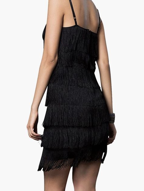 Short Plus Size Fashion, Fringe Flapper Dress, Black Fringe Dress, Adjustable Bra, Fashion Tops Blouse, Fringe Dress, Black Fringe, Day Night, Maxi Dresses Casual