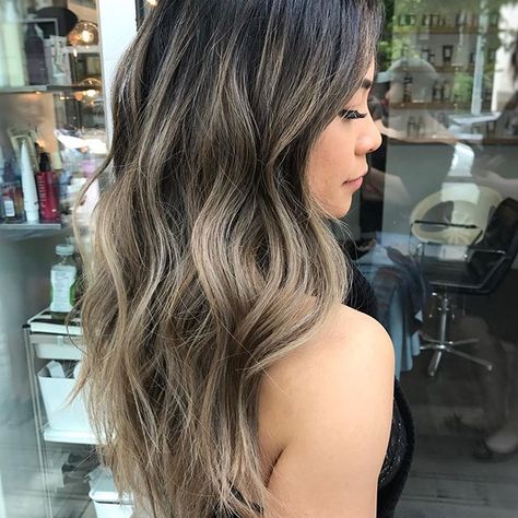 KAT 🖤 #hairbyamberjoy #amberjoyandco   My muse from today's class! Thanks to the girls at @prephair for having me!  Interested in taking a class with me or hosting me at your salon? Contact me at hairbyamberjoy@gmail.com (I am also interested in finding host salons throughout Canada for classes this fall 🇨🇦) Asian Hair Balayage Ash, Asian Hair Highlights, Blonde Asian Hair, Balayage Asian Hair, Asian Balayage, Baylage Hair, Hair Color Asian, Blonde Highlights On Dark Hair, Balayage Blond