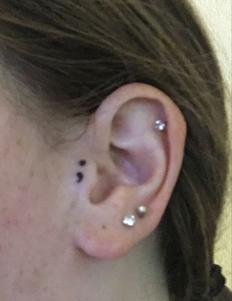 Semi-colon Tattoo Pretty, Semi Colon Behind Ear Tattoo, Star Semicolon Tattoo, Unique Semi-colon Tattoo Ideas, Tragus Tattoo, Dainty Tats, Semi Colon Tattoo, Tattoos 2022, Colon Tattoo