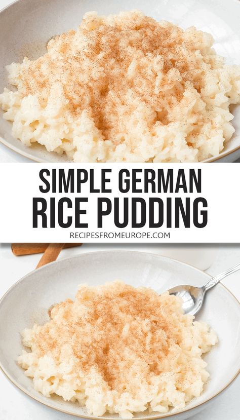 Want to make creamy Milchreis? This German rice pudding recipe is so easy to prepare and makes a great dinner or dessert option! #germanrecipes #ricepudding Sweet Rice Dessert Recipe, Easy International Dinner Recipes, Rice Recipes Dessert, German Sweet Rice, Sweet Rice Recipes, Desert Rice Recipes, Easy German Recipes Dinners, Sugar Rice, German Rice Recipes