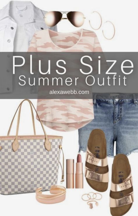 Birkenstock Plus Size Outfit, Guyana Vacation, Rose Gold Birkenstocks, Gold Birkenstocks, Camo Outfit, Alexa Webb, Plus Size Summer Fashion, Women's Plus Size Jeans, Camo Outfits