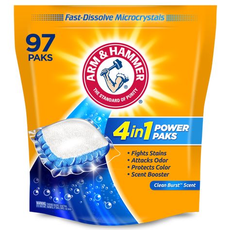 Arm & Hammer 4-in-1 Laundry Detergent Power Paks, 97 Count (Packaging may vary) Arm And Hammer Baking Soda, Best Laundry Detergent, Laundry Pods, Laundry Stains, Scent Booster, Liquid Laundry Detergent, Baking Soda Shampoo, Laundry Liquid, Laundry Soap