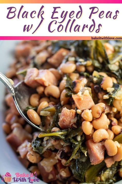 These flavorful black eyed eyed peas are loaded with greens and delicious ham! Black Eyed Peas Recipe New Years, Canned Black Eyed Peas, Black Eyed Peas Recipe Crock Pot, Blackeyed Pea Recipes, Collard Green Soup, Dixieland Delight, Black Eyed Pea Soup, Blackeyed Peas, Black Eyed Peas Recipe