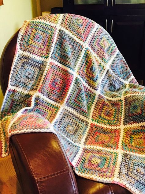 Crochet Sock Yarn Blanket, Sock Yarn Blanket Pattern, Scrap Sock Yarn Projects, Simple Crochet Afghan, Sock Yarn Blanket Crochet, Sock Yarn Projects Crochet, Leftover Sock Yarn Projects, Crochet Sock Yarn Projects, Granny Square Variegated Yarn