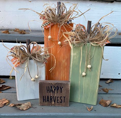 Fall Decor Made From Wood, Fall Crafts With Wood Blocks, Farm Animal Crafts For Adults, Crafts With Pieces Of Wood, Fall Crafts For Craft Show, Dollar Tree Wood Fox Ornament, 2x4 Scrap Wood Projects Diy Fall, Diy Fall Decor With Scrap Wood, Wood Crafts For Fall