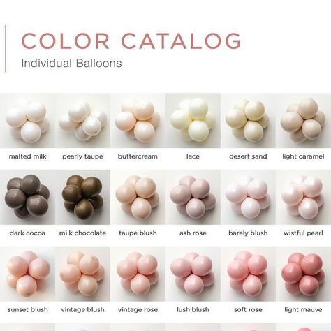 Kalisan Balloon Color Chart, Kalisan Balloons Colors, Balloon Colors, Color Catalog, Brand Color Palette, Balloon Columns, Balloon Animals, Balloon Art, Brand Colors