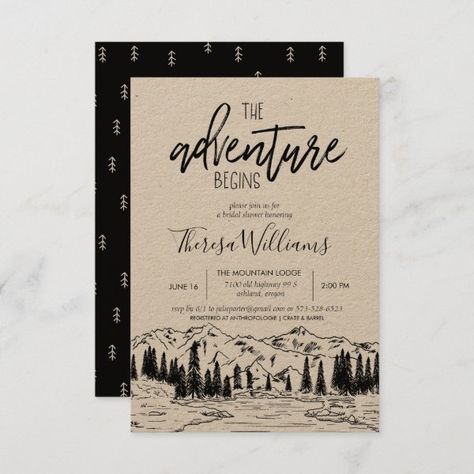 Bridal Shower Invitation - Mountain Theme Romantic Camping, Chic Invitation, Rustic Bridal Shower Invitations, The Adventure Begins, Wedding Romantic, Camp Wedding, Adventure Begins, Bridal Shower Rustic, Camping Theme