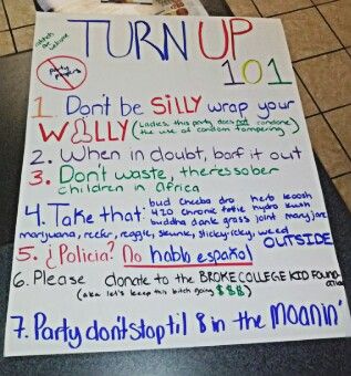 I love college. College house party rules. Turn up Drink Jenga, House Party Rules, College House Party, New House Party, House Party Outfit, House Rules Sign, College House Decor, Trash Party, House Party Decorations