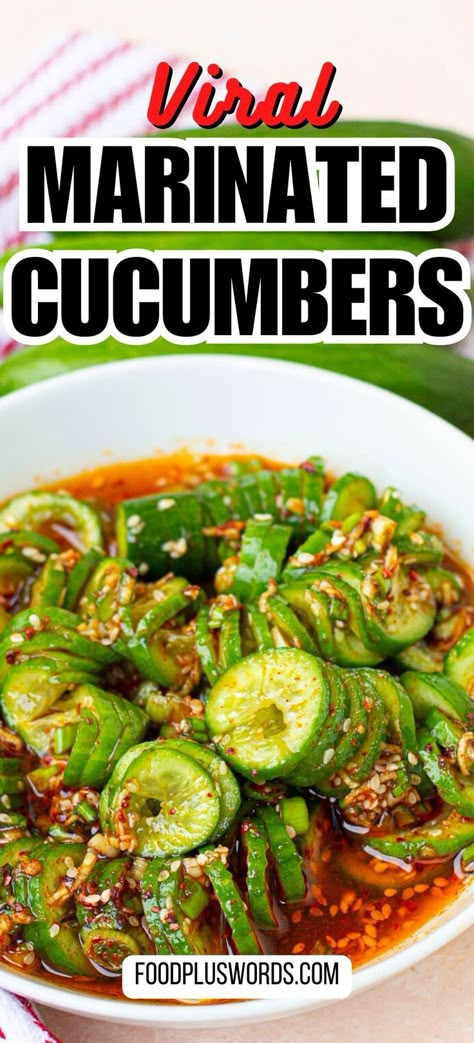 Asian Cucumber Recipe, Cucumbers Salad, Salad Tiktok, Pickling Cucumbers Recipe, Pickled Cucumber Salad, Soy Dressing, Cucumber Snacks, Spicy Cucumber Salad, Marinated Cucumbers