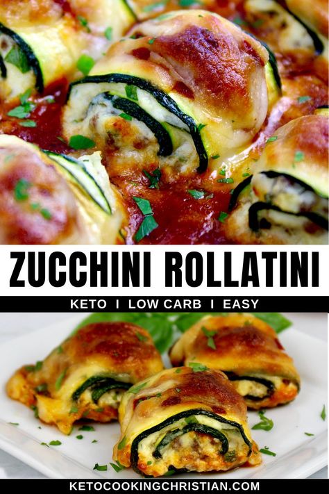 This warm and cheesy Zucchini Rollatini is a delicious low carb meal that only takes a few steps to make. Loaded with meat and cheese and baked in a homemade marinara, this is one amazing dish the whole family is going to love! Zucchini Rollatini, Zucchini Rolls, Zucchini Lasagna, Cheesy Zucchini, Low Carb Casseroles, Easy Zucchini, Keto Cooking, Homemade Marinara, Meat And Cheese