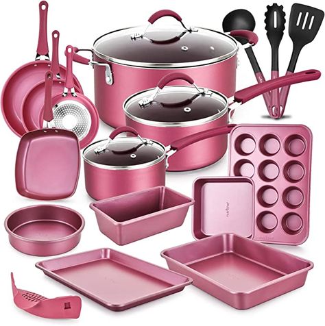 Pink Kitchenware, Modern Cookware, Muffin Loaf, Pasta Fork, Cookware Design, Kitchenware Set, Kitchen Cookware Sets, Future Apartment Decor, Pots And Pans Sets