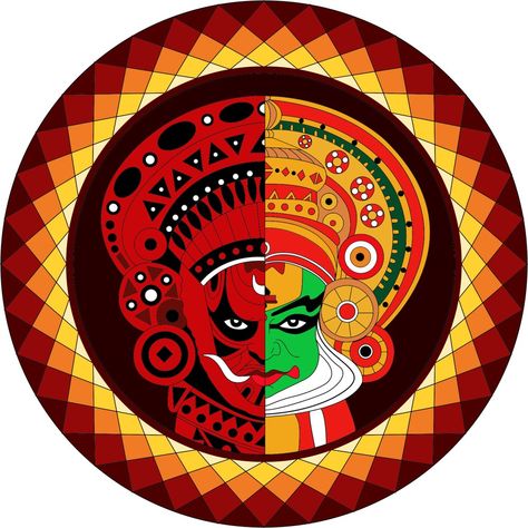 A blend of Kathakali and Theyyam Naag Panchami Rangoli, Onam Pookalam Design 2024, Onam Pukalam, Onam Painting, Pookkalam Designs Onam, Onam Pookalam Design Drawing, Onam Drawing, Pookkalam Designs, Onam Designs