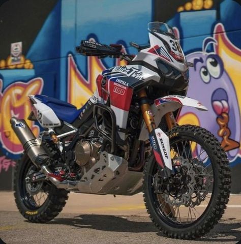 Honda African Twin 1100 Rally Bike. Adventure Motorcycle Camping, Adventure Bike Motorcycles, Moto Scrambler, Round The World Trip, Honda Africa Twin, Touring Motorcycles, Adventure Motorcycle, Motorcross Bike, Africa Twin