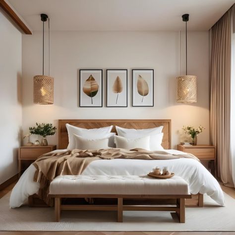 Small Airbnb Ideas Bedroom, Article Bedroom, Coastal Bedroom Interior, Bedroom Cozy Decor, Bedroom Back Wall Design, Bedroom Back Wall, Back Wall Design, Wardrobe Renovation, Rustic Bedroom Ideas