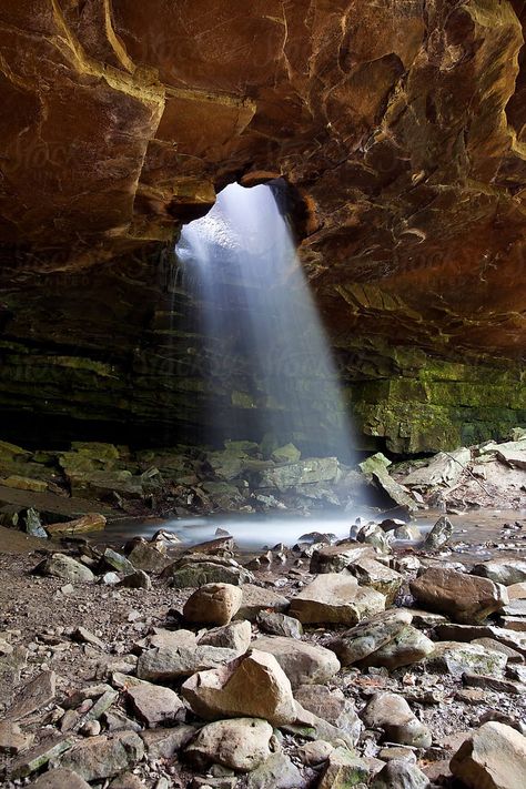 This geological phenomenon in northern Arkansas was created by a flowing stream that over time created a large hole that flows into a cave below named the Glory Hole. Northern Arkansas, Arkansas Waterfalls, Arkansas Travel, The Glory, Geology, Arkansas, Nature Art, Nature Photography, Royalty Free Stock Photos