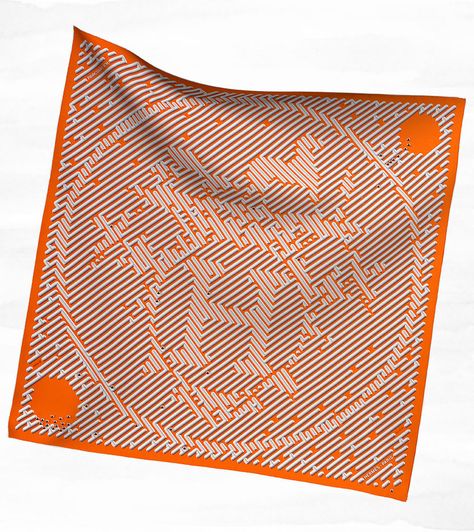 Hermes - Parcours d'H, Silk Scarf in Orange. Pic2 Pattern Scarf Silk, Hermes Shop, Luxury Silk Scarves, Hermes Orange, Women Scarves, Orange Scarf, Ways To Wear A Scarf, Silk Twill Scarf, Fancy Wedding Dresses