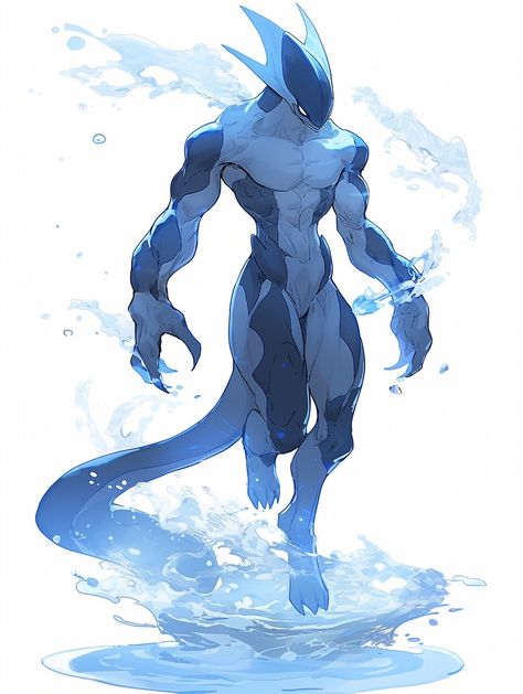 Swordfish Character Design, Humanoid Water Creature, Blue Fire Character Design, Monster Human Art, Sea Creatures Concept Art, Kaiju Oc Design, Humanoid Creature Concept Art, Alien Design Concept, Fantasy Races Ideas