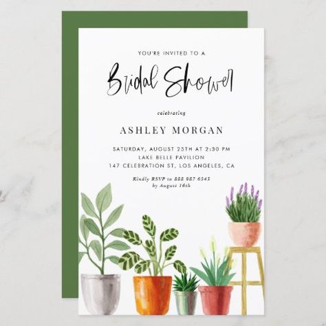 Watercolor Potted Plants Bridal Shower Invitation #zazzle #weddinginvitations #birthdayinvitations #babyshowerinvitations #zazzleinvitations #monogram #businesscards #graduation #homedecor Watercolor Potted Plants, Sweet 16 Party Invitations, Boho Bridal Shower Invitations, Bridal Brunch Invitations, Summer Bridal Showers, Boho Baby Shower Invitations, Boho Watercolor, Peach And Lily, Summer Baby Shower