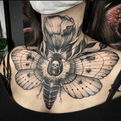 Moth Chest Tattoo, Flower Neck Tattoo, Front Neck Tattoo, Moth Tattoo Design, Throat Tattoo, Saved Tattoo, Neck Tattoos Women, Tattoo Henna, Chest Tattoos For Women