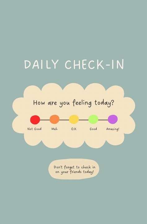 Start your day with a simple yet powerful routine that enhances your mental well-being and strengthens your relationships. A daily mood check-in allows you to pause, reflect, and connect with your emotions, setting a positive tone for the day ahead. By taking a few moments each morning to assess how you feel, you can better understand your needs and communicate more effectively with those around you. Embrace this mindful practice to cultivate a deeper sense of self-awareness and foster meaningful connections with others. Emotions Check In, How You Feeling Today, How Are You Doing Today, What Mood Are You Today, How To Support Someone Mental Health, Mood Check In, How Do You Feel Today, Mental Health Check In, How Are You Feeling Today