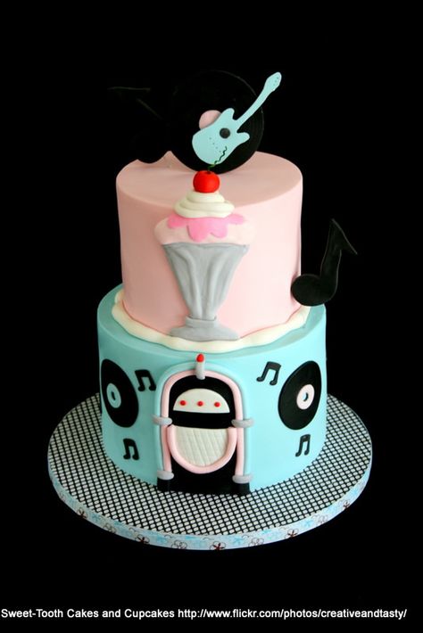 50s Themed Cake, Diner Cake, 50s Cake, Grease Themed Parties, 50s Theme, 50s Theme Parties, Tooth Cake, Diner Party, Candy Birthday Cakes