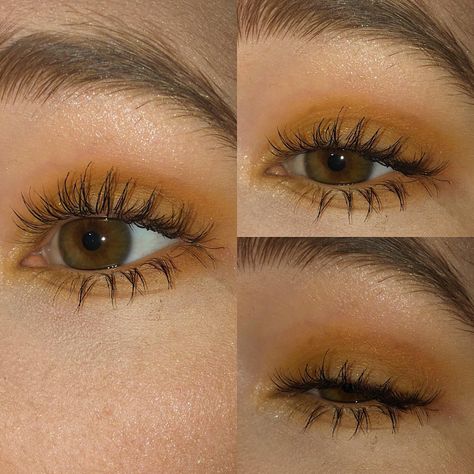 Mustard Yellow Makeup Looks, Mustard Eye Makeup, Mustard Yellow Eyeshadow Looks, Mustard Yellow Makeup, Yellow Grunge Makeup, Mustard Eyeshadow Look, Solstice Photoshoot, Yellow Academia, Autumn Eye Makeup