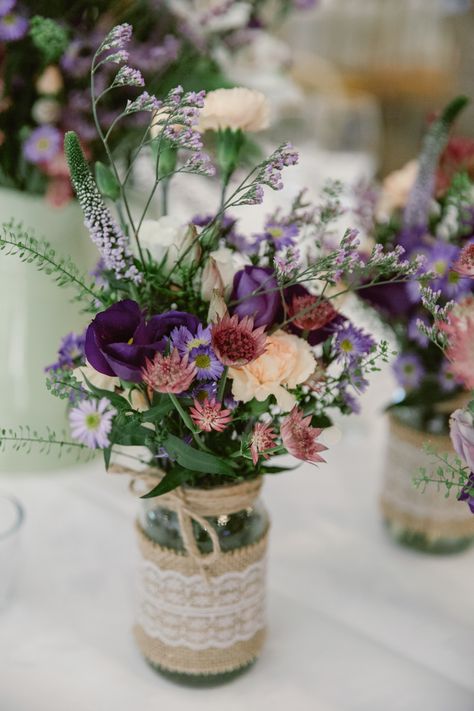 Purple Country Wedding Ideas, Purple Farm Wedding, Purple Woodland Wedding, Western Wedding Purple, Spring Country Wedding Ideas, Rustic Wedding Decor Summer, Country Wedding Table Decorations, Purple Country Wedding, Purple Rustic Wedding