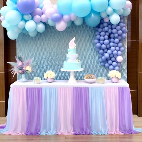 Mermaid Candy Table, Mermaid Theme Birthday Party Decorations, Mermaid First Birthday Party, Frozen Baby Shower, Mermaid Birthday Party Food, Tutu Table, Tulle Table Skirt, Tulle Table, Candy Tables