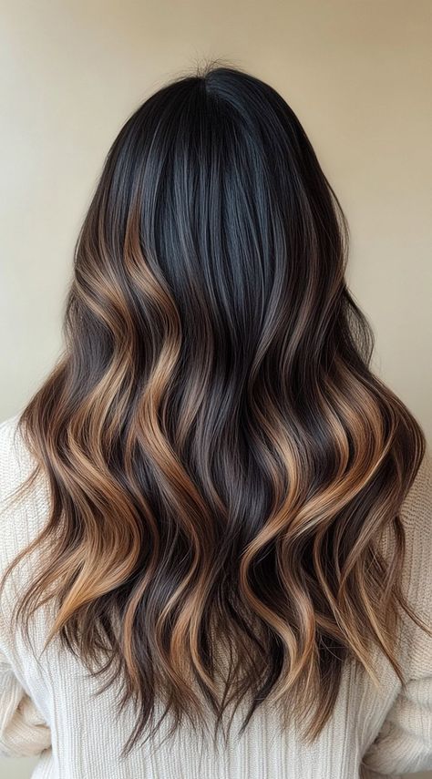 17 Honey Brown Balayage Ideas: Gorgeous Ideas for a Sun-Kissed Glow Dark Brown With Light Brown Balayage, Warm Highlights On Dark Hair, Honey Blonde Highlights On Dark Hair, Honey Balayage On Dark Hair, Brown Bayalage, Honey Brown Balayage, Highlights On Dark Hair, Honey Balayage, Honey Highlights