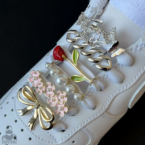 Custom Air Force 1 Charm Buckle - Shoe Accessories for Sneakers Sneakers With Charms, Shoe Charms For Sneakers, Trendy White Shoe Charms For Streetwear, Cherry Blossom Decorations, Low-top Crystal Embellished Sneakers For Streetwear, Sneaker Charms, Teen Girl Shoes, Painted Sneakers, Personalized Shoes