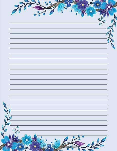 Printable Blue Floral Stationery Stationary Printable Free, Lined Stationary, Paper With Lines, Free Printable Stationery Paper, Printable Stationery Paper, Free Paper Printables, Stationary Printable, Printable Lined Paper, Lined Writing Paper