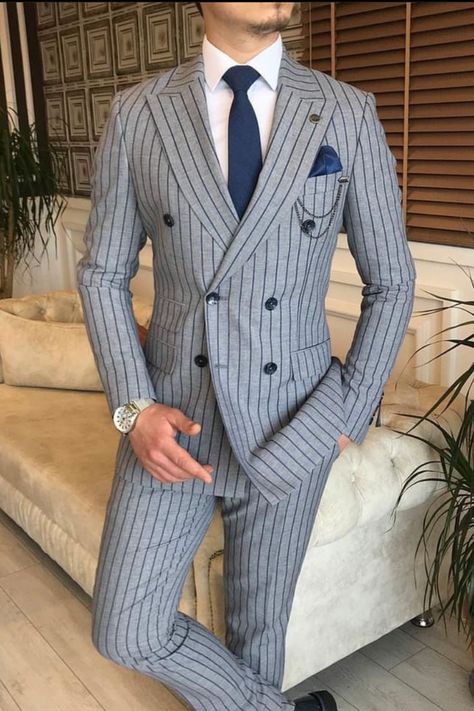 Stripe Suits For Men, Pinstripe Suits Men, Pinstripes Suit, Mens Pinstripe Suit, Double Breasted Pinstripe Suit, Clothes For Men Over 50, Suit Aesthetic, Men Wedding Suit, Grey Pinstripe Suit