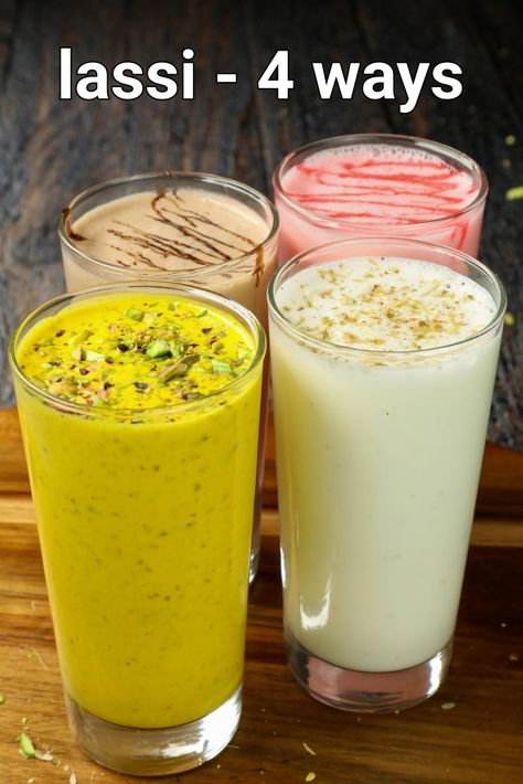 lassi recipe | punjabi lassi 4 ways | sweet lassi - dry fruits, chocolate & rose with step by step photo and video recipe. summer season is here and we all crave something refreshing and easy quenching drink. most of the time, we end up making a fruit-based drink or beverage but we also crave something creamy like a milkshake. this type of craving can be easily quenched with our own popular punjabi lassi or the multiple flavours it has to offer. Punjabi Lassi, Sweet Lassi, Soft Drinks Recipes, Lassi Recipe, Lassi Recipes, Breakfast Recipes Indian, Summer Drink Recipes, Tastemade Recipes, Refreshing Drinks Recipes