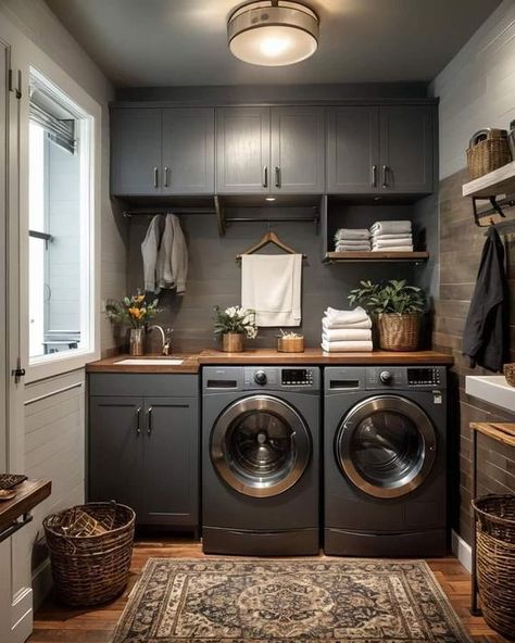 Home Ideas Two Tone Laundry Room, House Remodeling, Laundry Room Remodel, Contemporary Farmhouse, Laundry Room Organization, Laundry Rooms, Big Houses, Boutique Design, Cool Tones