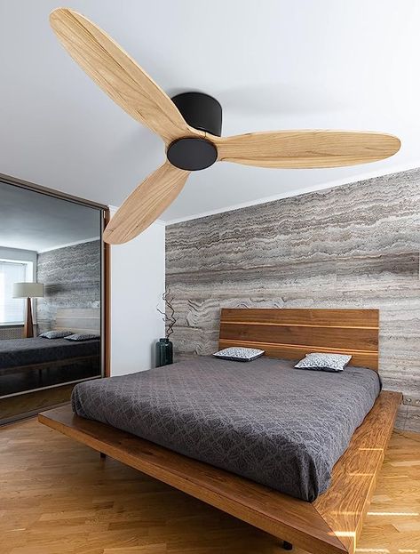 Bedroom Natural Wood, Ceiling Fan No Light, Ceiling Fan Without Light, Wood Ceiling Fan, Wood Ceiling Fans, 52 Inch Ceiling Fan, Ceiling Fans Without Lights, Outdoor Bedroom, No Light