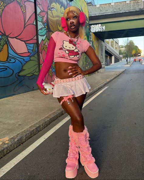 #alternative #aliyahcore #aliyahsinterlude #pink #hellokitty Pink Aaliyah Core Outfits, Alternative Barbie Outfit, Aliyahcore Outfits Pink, Aliahya Core Outfits, Aliyah Core Aesthetic, Pink Aliyahcore, Barbie Movie Outfits Ideas, Girly Korean Outfits, Aliyah Interlude