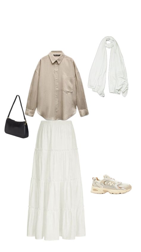 #beige #outfit inspo#hijabioutfit #hijabstyling #maxiskirt Beige Skirt Outfits, Maxi Skirt Styling, Beige Skirt Outfit, Khakis Outfit, Skirt Styling, Beige Skirt, Modest Fits, Maxi Skirt Outfits, Beige Outfit