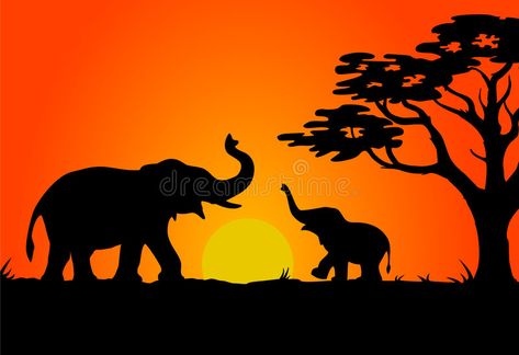 Safari sunset. Silhouettes of elephants. Eps file included , #ad, #Silhouettes, #sunset, #Safari, #elephants, #included #ad Safari Sunset, Elephant Photography, Elephant Wallpaper, Elephant Silhouette, African Sunset, Elephant Drawing, Silhouette Painting, Elephant Painting, Africa Art