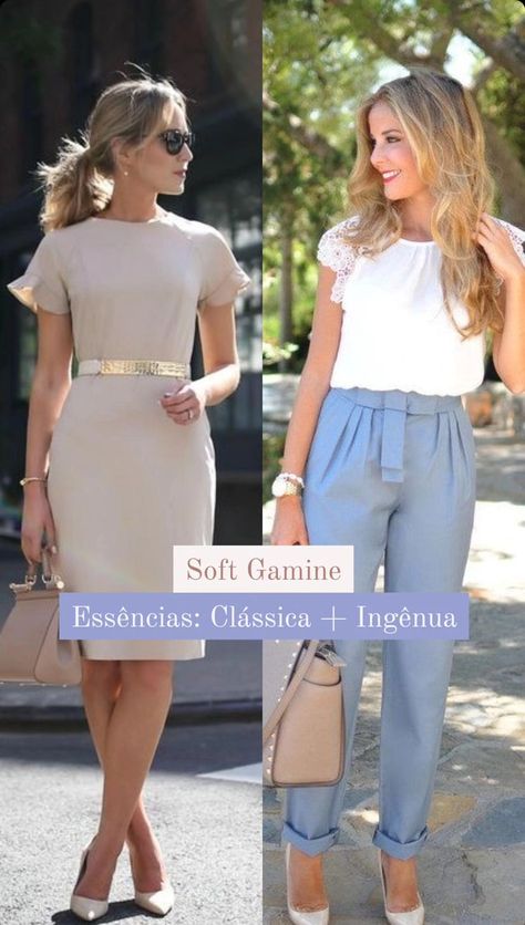 Natural Ingenue Style Outfit, Basic Feminine Outfits, Soft Classic Kibbe Style, Soft Gamine Outfits, Light Summer Style, Romantic Feminine Style, Kibbe Gamine, Gamine Outfits, Soft Classic Kibbe