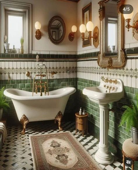 1920s Modern Bathroom, Victorian Tiled Bathroom, Interior Design Vintage Retro, 70s Bathroom Tile, 60s Tile Bathroom, Period Bathroom Ideas, Garden Theme Bathroom, Vintage Tiled Bathrooms, Small Craftsman Bathroom Ideas