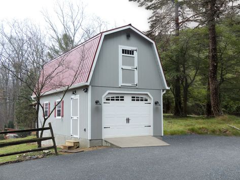 Two Story Garage Plans, Car Garage With Loft, Garage With Loft, Two Story Garage, 2 Story Garage, Prefab Garages, Gambrel Barn, Garage Loft, Shed Dormer