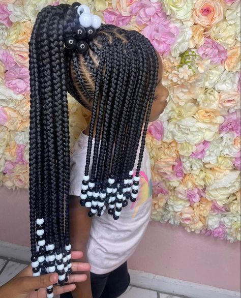 Kiddie Hairstyles Braids, 5 Grade Hairstyles, Hairstyles For Back To School Black Kids, Box Braids Hairstyles For Birthday, Braids For 10yr, Children Hair Styles Braids With Beads, Hairstyles For Black Girls Kids 10-11 Braids, Braids For 7th Graders, Braided Hairstyles For 10-12