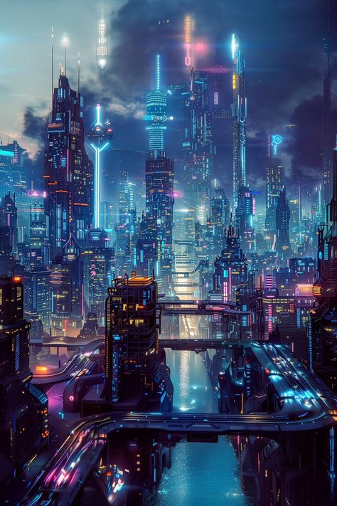 New York Cyberpunk, Fantasy Cyberpunk City, Futuristic City Utopia, Cyberpunk Building, Cyberpunk Cities, Future Cyberpunk, Sci Fi World, Scifi City, Techwear Cyberpunk